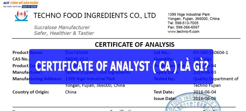 Certificate Of Analysis ( Ca ) là gì? Bảng phân tích thành phần sản phẩm