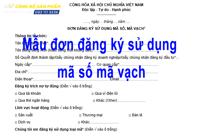 Mẫu đơn đăng ký sử dụng mã số mã vạch như thế nào?